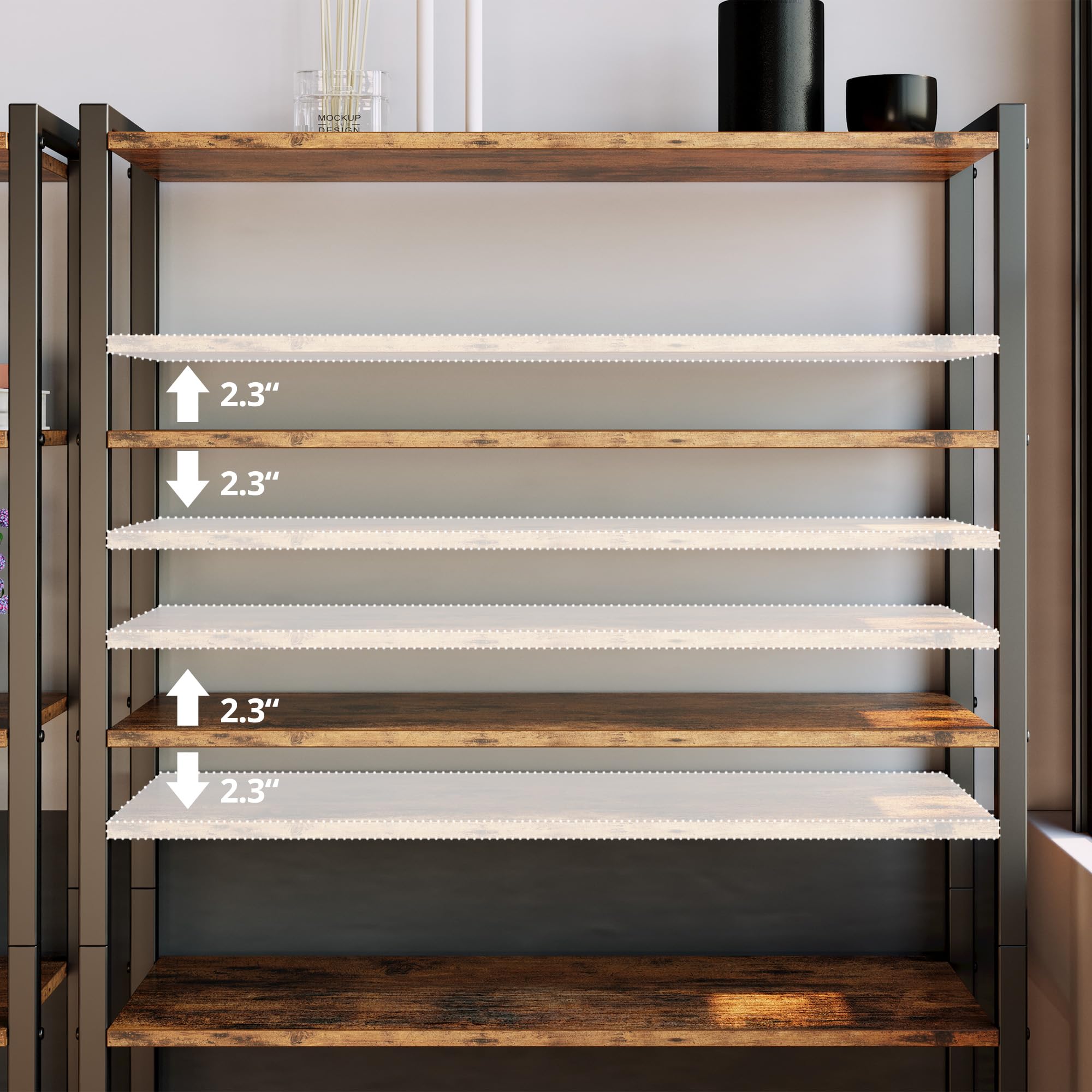 Bookshelf and Bookcase with Door and Four Shelves, 31.5" Wide Bookshelves with Wheels
