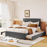 Platform Bed with 2 Drawers and Twin Size Trundle,Modern Solid Wood Bed Frame