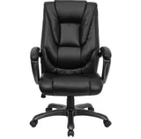 Flash Furniture Oma High Back Black LeatherSoft Layered Upholstered Executive Swivel Ergonomic Office Chair with Smoke Metal Base and Arms