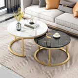 Modern Nesting Coffee Tables Set of 2,Round Center Table with Faux Marble Tabletop