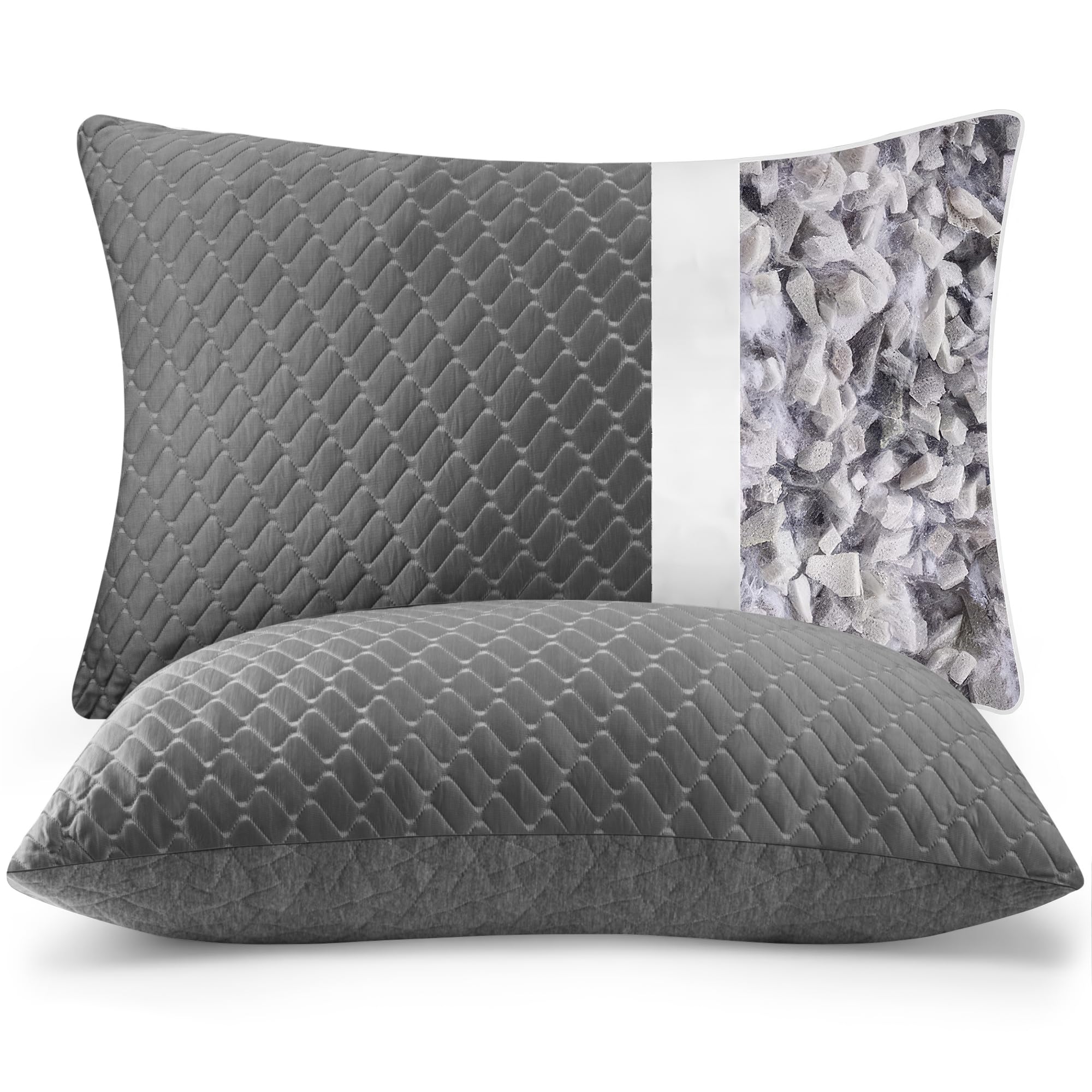 Memory Foam Pillows Queen Size Set of 2 Grey Color Cooling Pillows for Sleeping 2 Pack