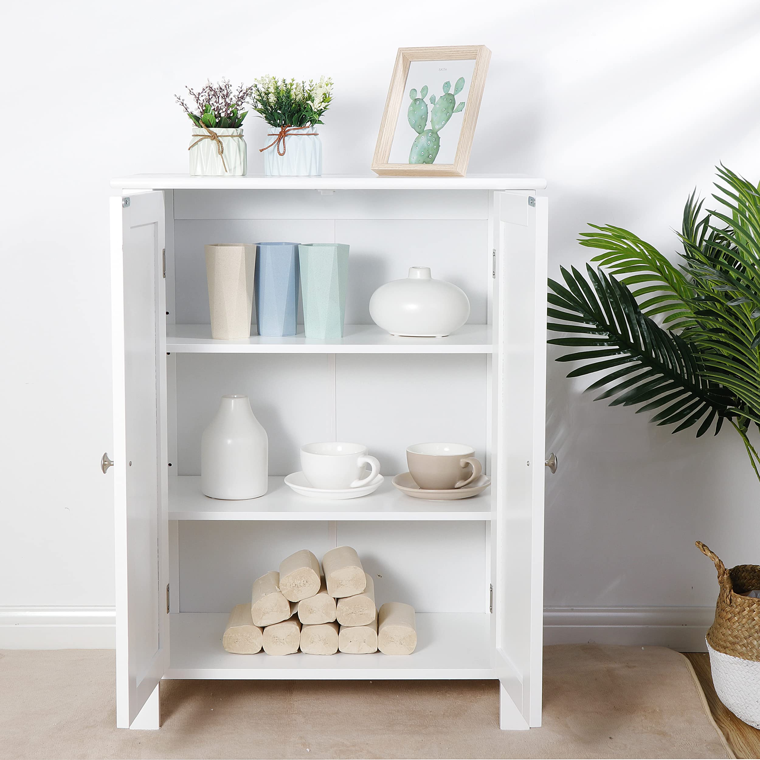 Bathroom Floor Storage Cabinet, Stand Wooden Side Organizer Cabinet
