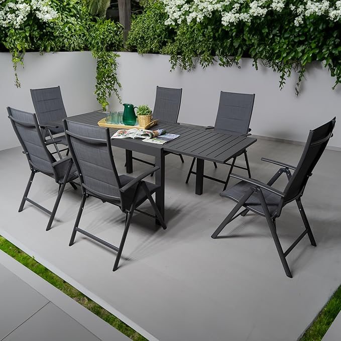 Villa Expandable Patio Dining Table - Adjustable, Aluminum Outdoor Furniture for 4-6 Person