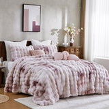 Fluffy Faux Rabbit Fur Bubble Comforter Set Queen Size, Tie-Dyeing Pink Purple Plush