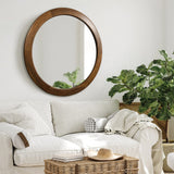 Round Mirrors 30 Inch,Wood Vanity Wall Rustic Mirror with Walnut Frame, Wooden Mirror