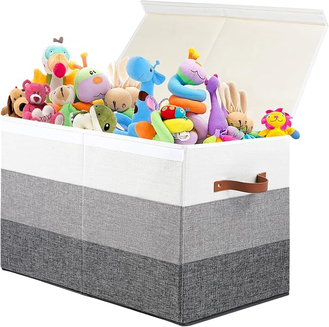 Large Toy Box with Divider, Sturdy Toy Storage Chest Organizer Bin Basket