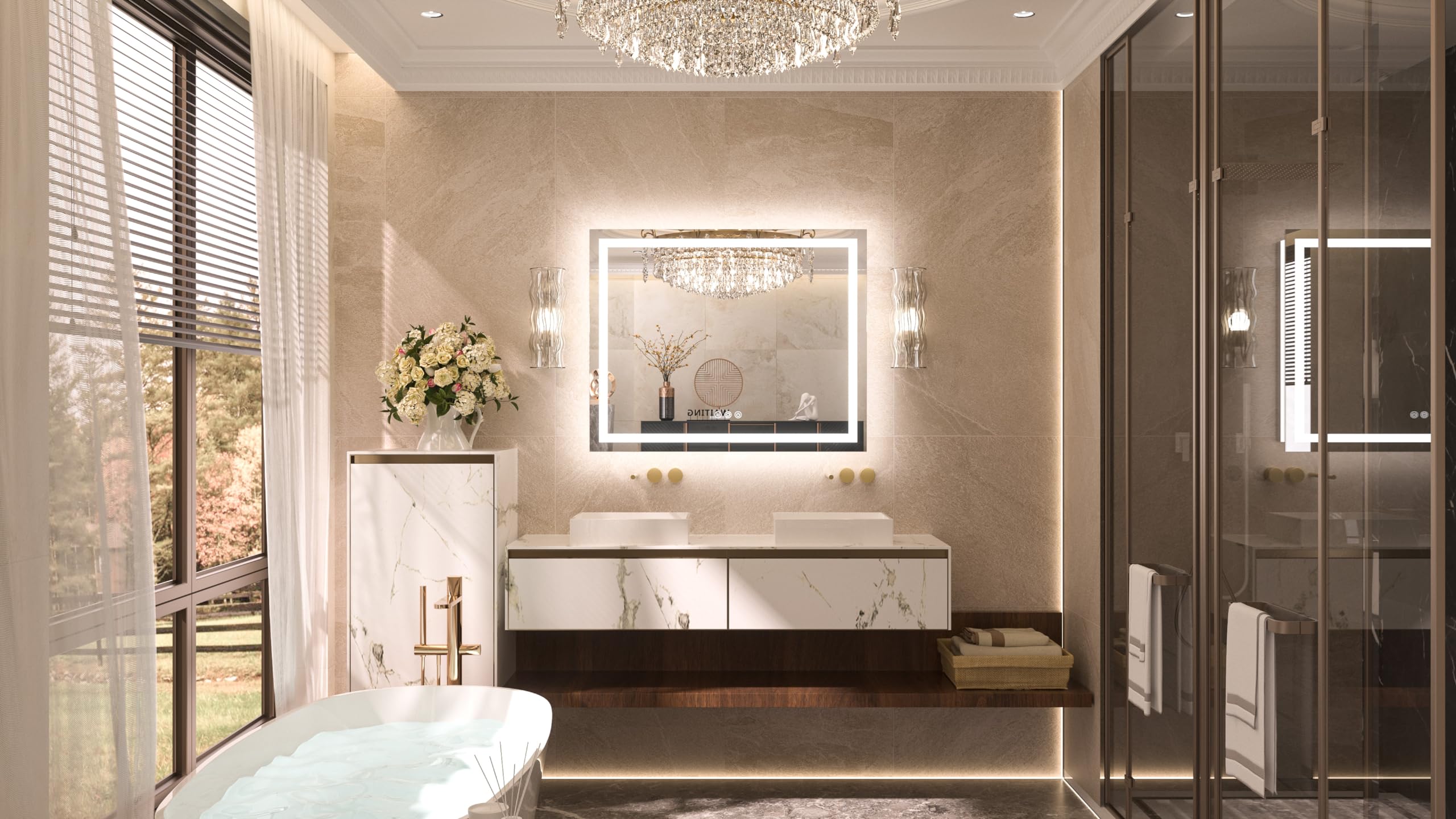 LED Bathroom Mirror  Inch with Frontlit & Backlit Lighted Vanity Mirror
