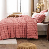 Faux Fur Queen Comforter Set – Pink Fluffy Comforter Queen Size, Big Bubble Faux Rabbit