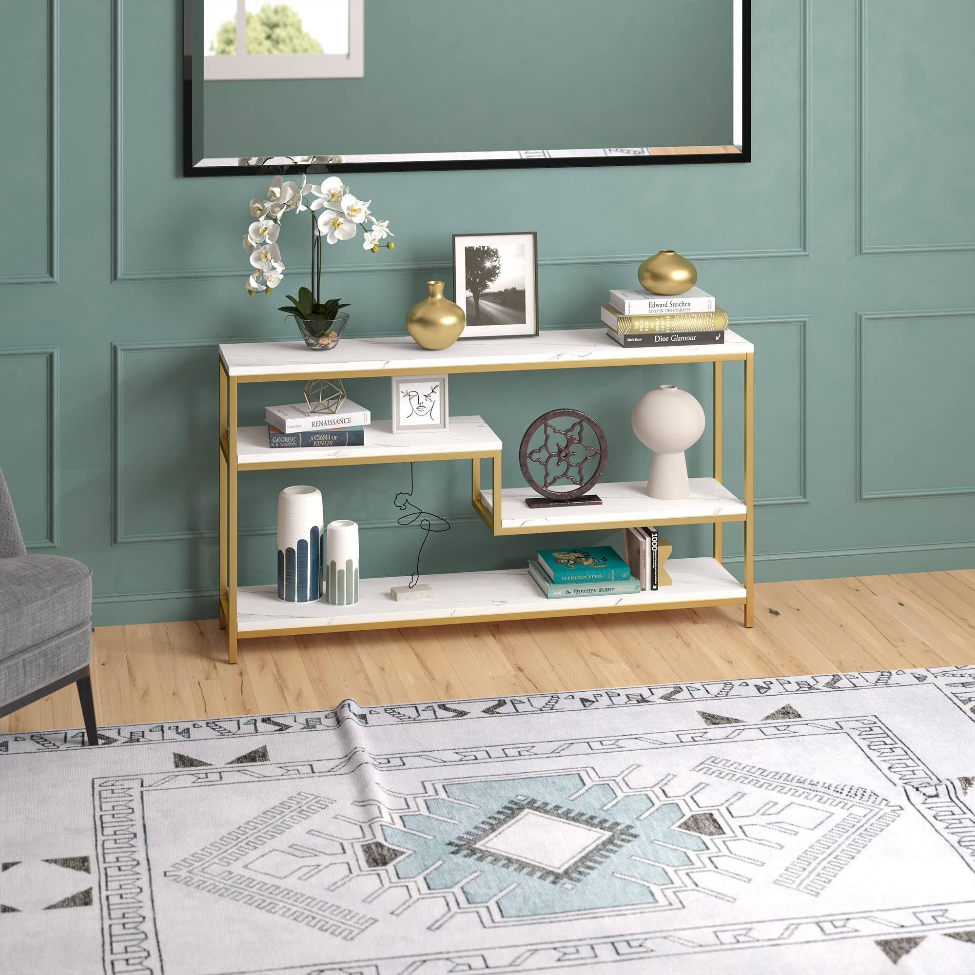 Mathis Console Table, 55" Wide, Gold