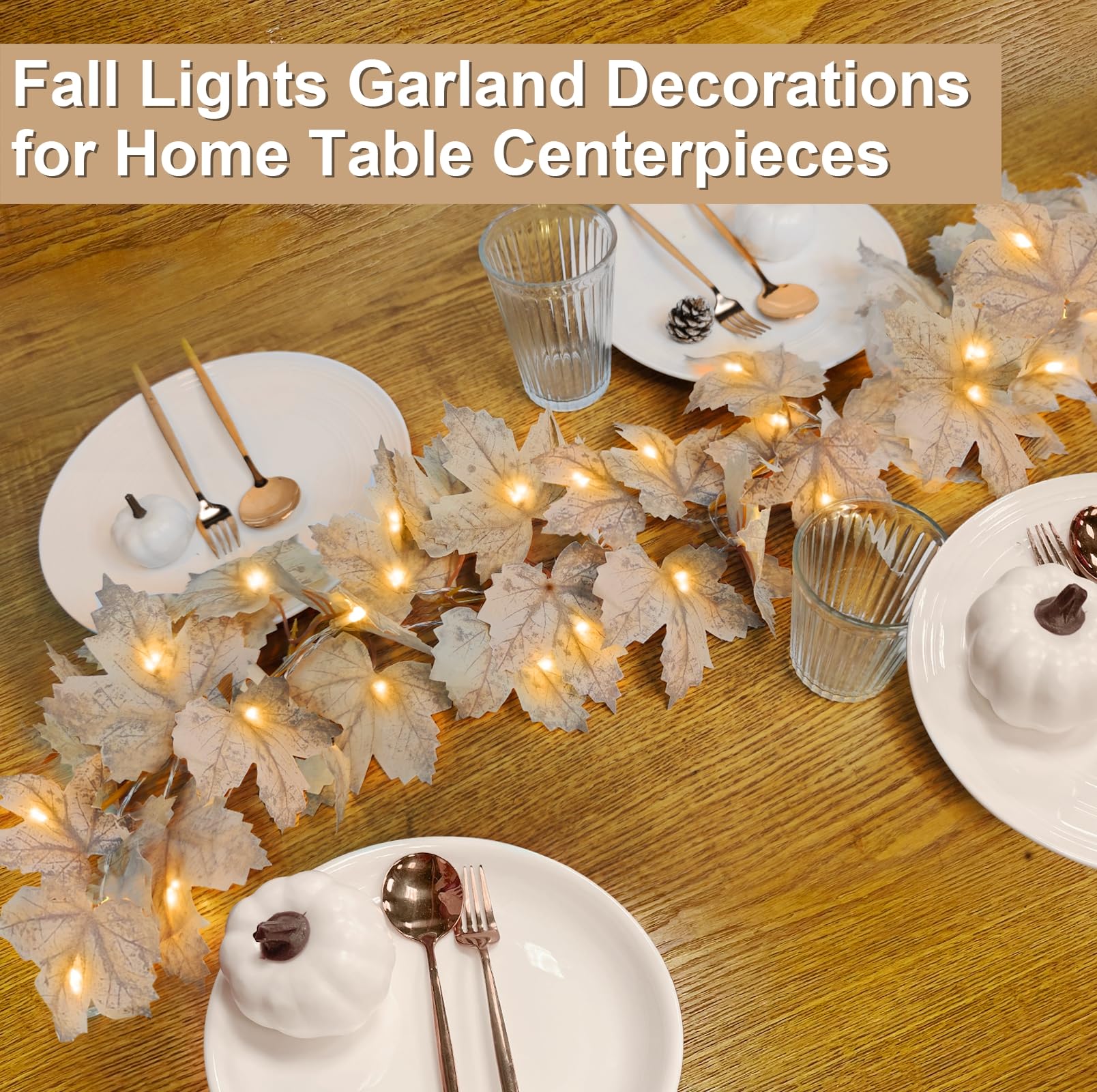[ Timer & 3 Pack ] Fall Lighted Garland Halloween Fall Decor, 20Ft 60LED Autumn Maples