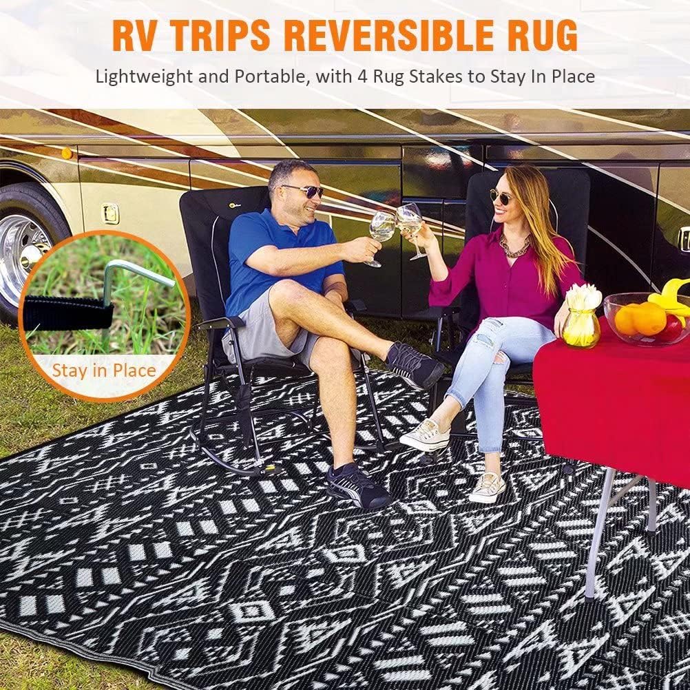 Reversible Mats - Outdoor Rugs 9'x12' for Patios Clearance, Plastic Straw Rugs