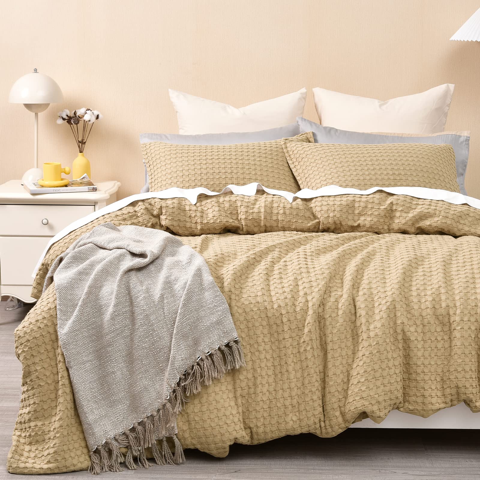 100% Cotton Waffle Duvet Cover Full, Ultra Soft Skin-Friendly Duvet Cover Set for All Season