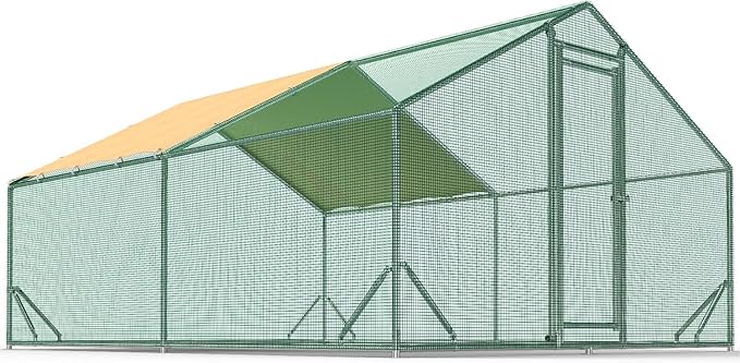 Quictent Chicken Coop – Galvanized Steel Walk-In Poultry Run with UV Cover & Mesh