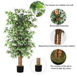 6ft Artificial Tree Ficus, Tall Faux Trees Indoor with Natural Trunk