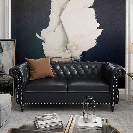 Modern Tufted Couch 3 Seater with Rolled Arms and Nailhead