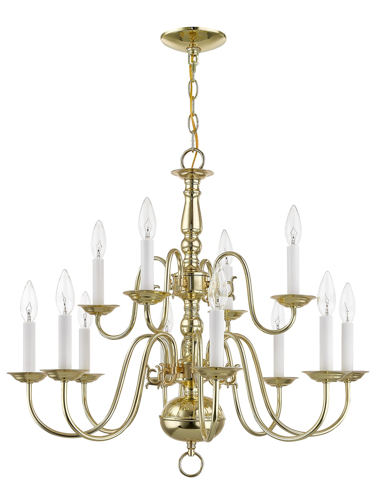 5012-02 Williamsburg 12 Light Two Tier (8+4) Polished Brass Chandelier