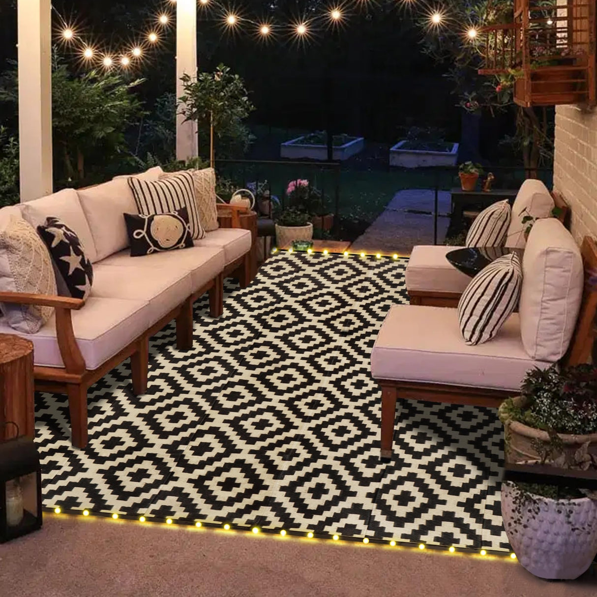 Reversible Mats with Led Strip Lights, Plastic Straw Rug, Modern Area Rug