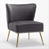 Thia Armless Velvet Accent Chair for Living Room, Elegant Seat with Nailhead Trim, Gold