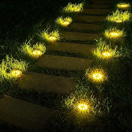 8 LED Solar Powered Disk Lights Outdoor Waterproof Garden