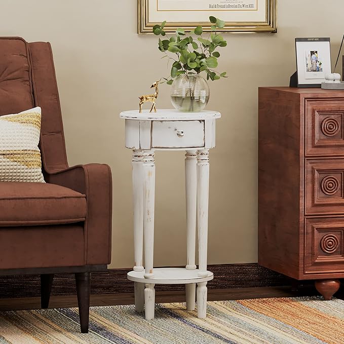 Rustic Nightstand, 2-Tier Farmhouse Bedside Table