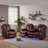 Power Recliner Sofa Sets for Living Room, Leather Recliner Sofa Set with LED Light