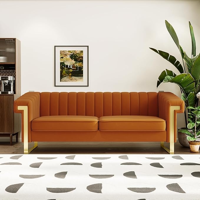 84" Velvet Couch Black Sofa Medieval Modern Luxury Sofa Comfortable Couches