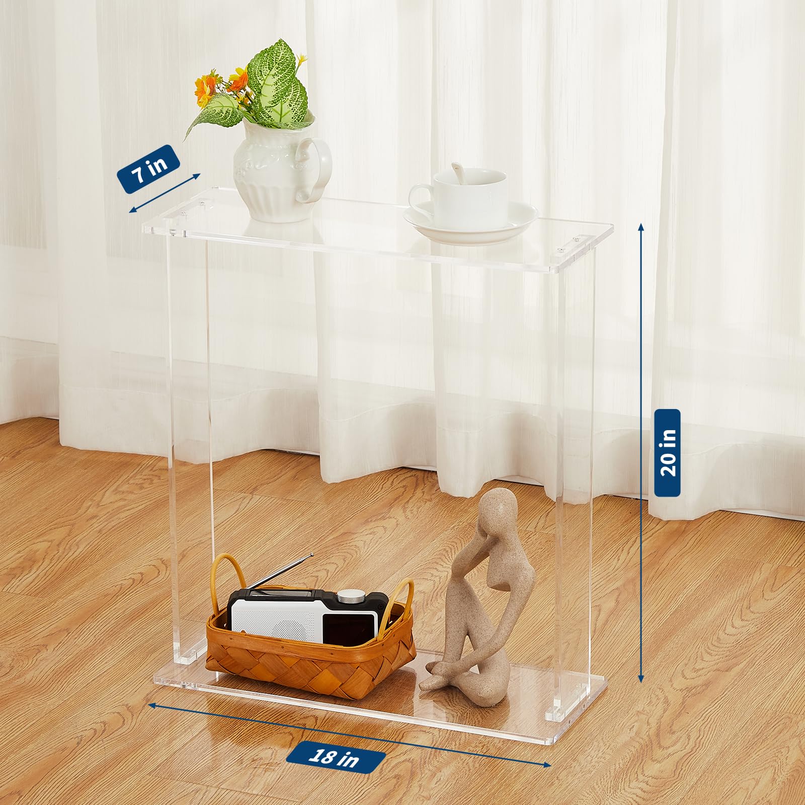 Acrylic Narrow Console Table - 2-Tier Clear Entry Desk for Entryway & Living Room