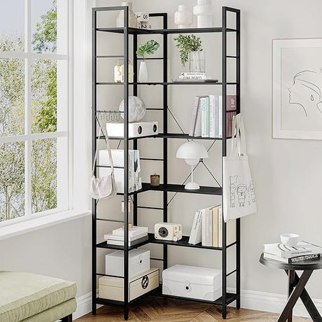 Corner Bookshelf Bookcase, Industrial Bookshelves, Modern Tall Bookcases,