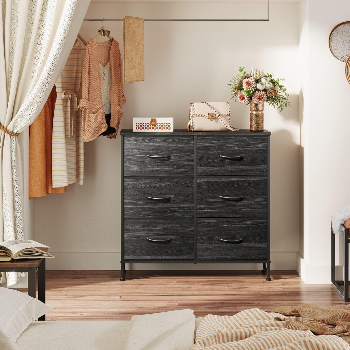 Fabric Dresser for Bedroom, 6 Drawer Double Dresser, Storage Tower