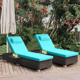 Outdoor Wicker Patio Chaise Lounge Set, 2 Piece Rattan Reclining Chair