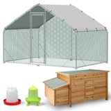 10x6FT Metal Chicken Coop with Hen House & Feeder Waterer Set, Walk-in Poultry Cage