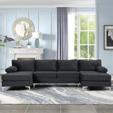 Large Velvet Fabric U-Shape Sectional Sofa, Double Extra Wide