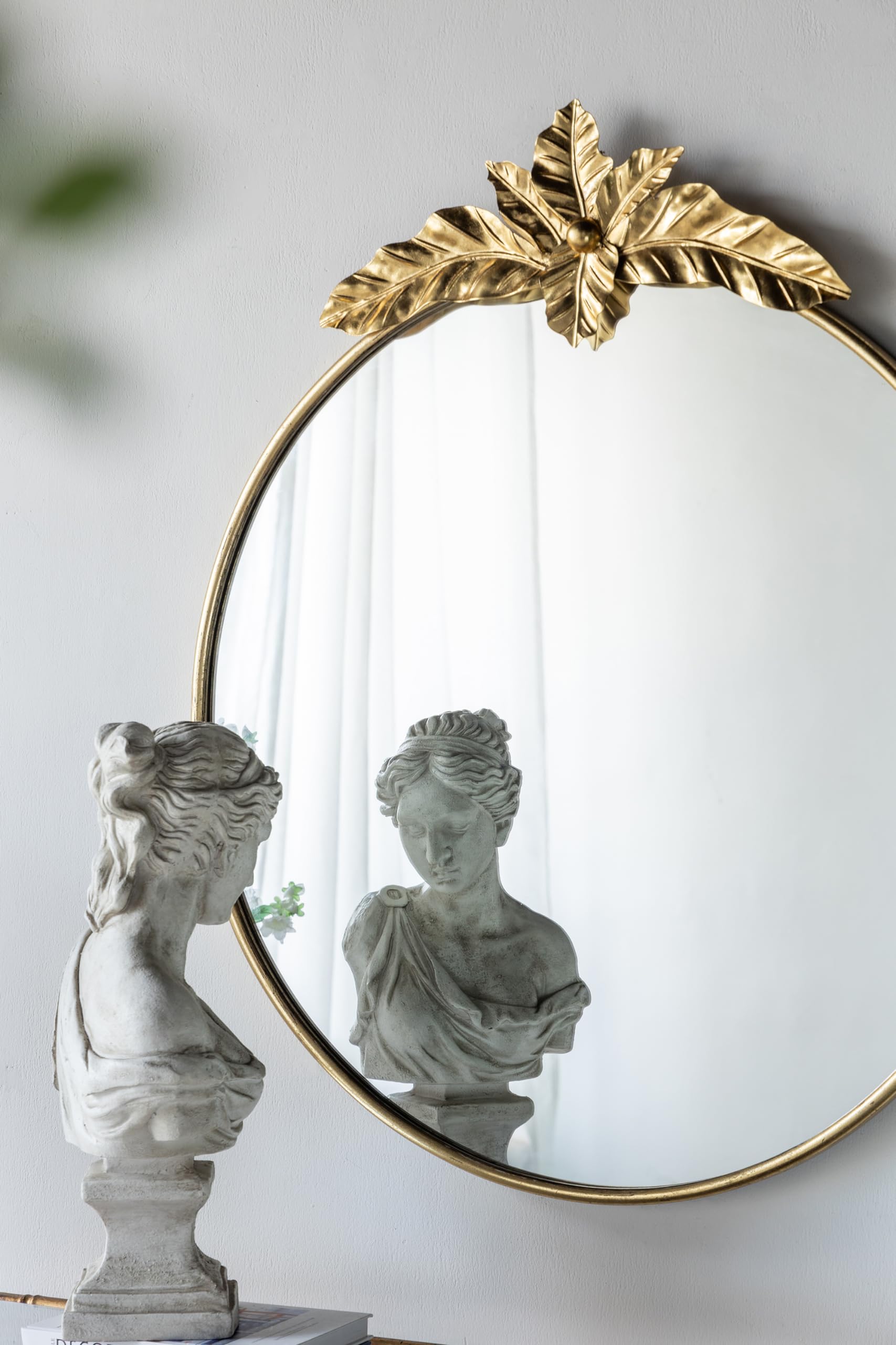 Large Round Wall Mirror with Ornate Gold Metal Frame, Traditional Accent Mirror