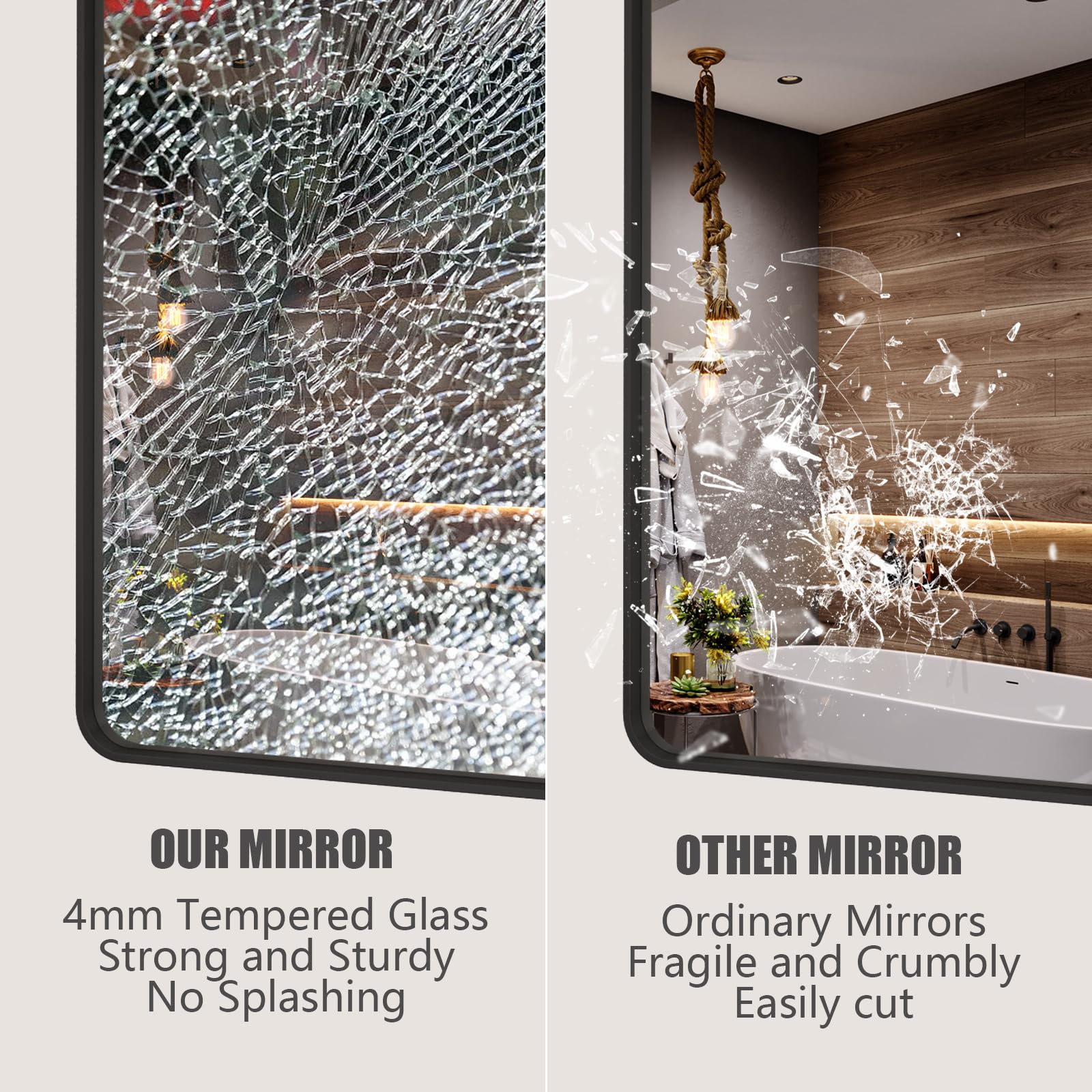 CHARMOR 24x30 Inch Black Metal Framed Bathrrom Mirror for Wall, Matte Black Rectabgle Mirror, Rounded Corner, Anti-Rust (Horizontal/Vertical)