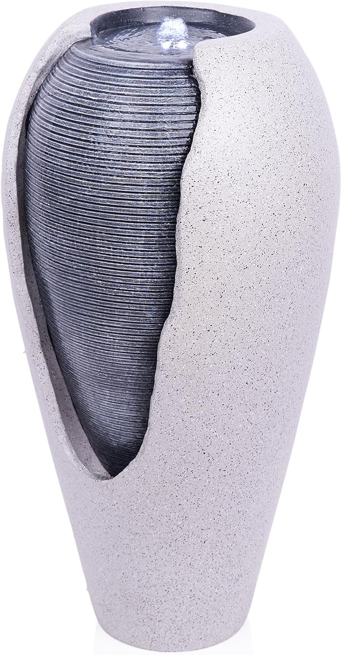 DIG246RD Outdoor Floor 3-Tier Modern Jar Water Fountain, Bright Tiered Jars Garden