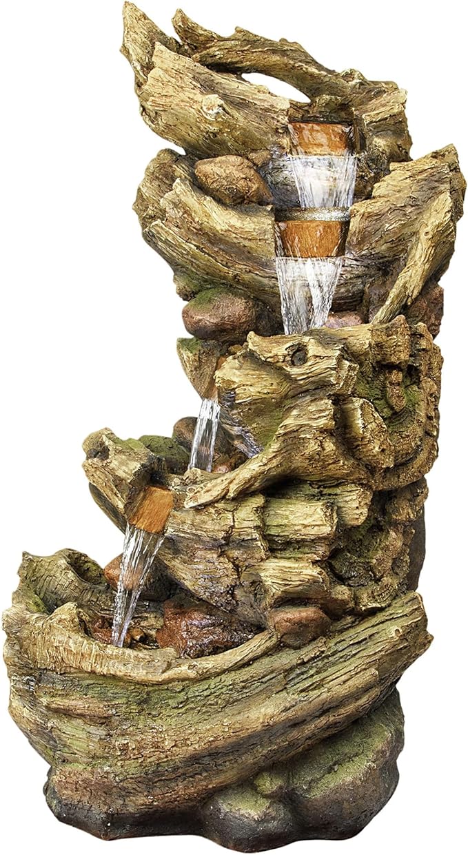 TZL132 Outdoor Floor 5-Tier Log Fountain with LED Lights