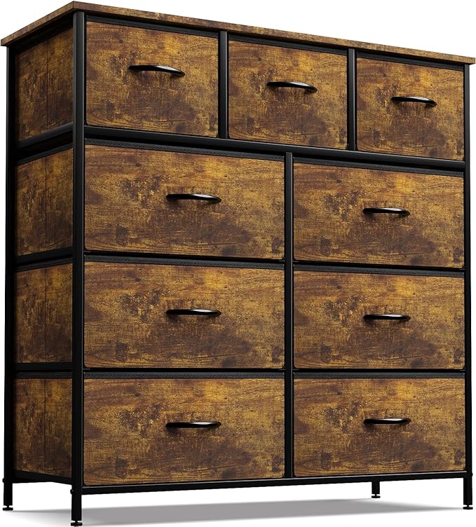 Fabric Dresser for Bedroom - Chest of 9 Drawers, Tall Storage Tower, Clothing Organizer