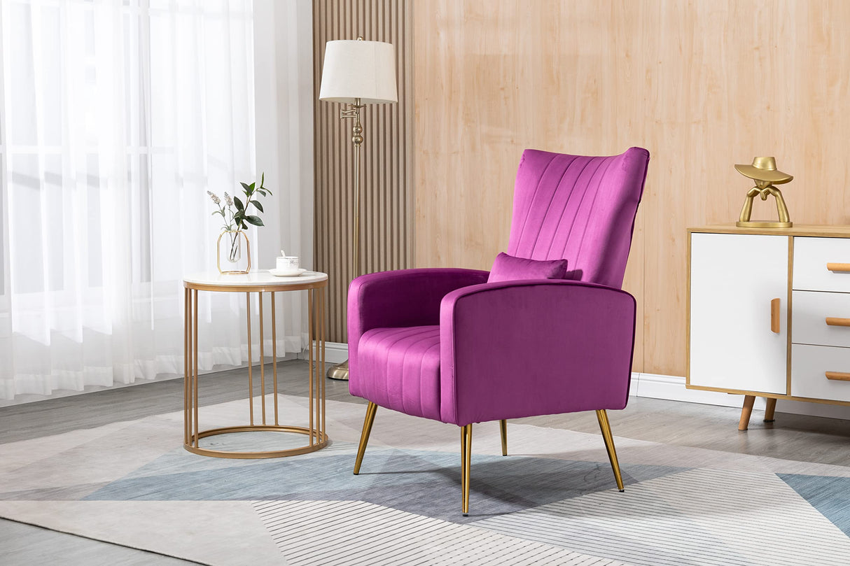 Modern Accent Velvet Chairs Comfy Upholstered Vanity Chairs for Bedroom Armchair Dining Chairs with Golden Metal Legs Desk Chair Single Person sofafor Living Room(Purple)