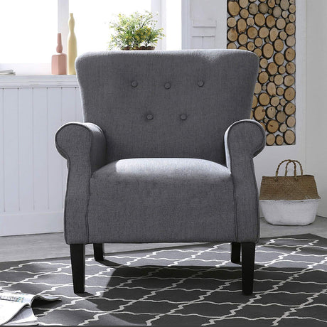 Modern Classic Accent Fabric Arm Chair, Linen Upholstered Single Sofa with Solid Wood Legs for Living Room, Bedroom, Club, 29.3"x28.7"x39.6", Dark Grey