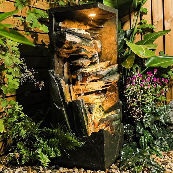 Outdoor-Water-Fountain Waterfalls Garden Fountain 5-Tier Outdoor Floor Standing Water