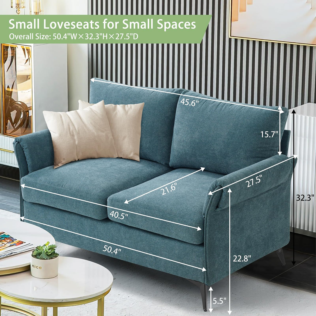 50" Small Couches for Small Spaces, Modern Sofa Loveseat for Living Room