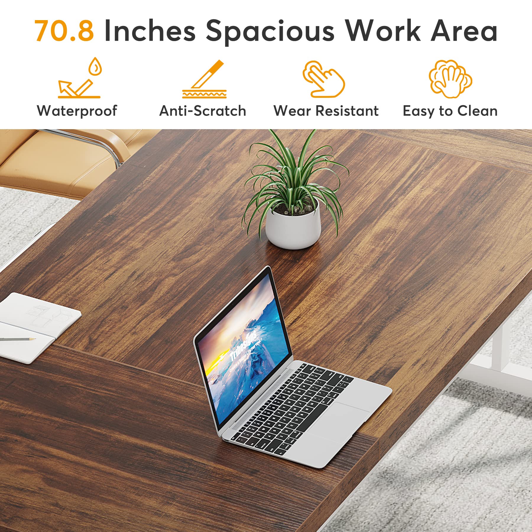 70.8-Inch Executive Desk, Large Computer Office Desk Workstation