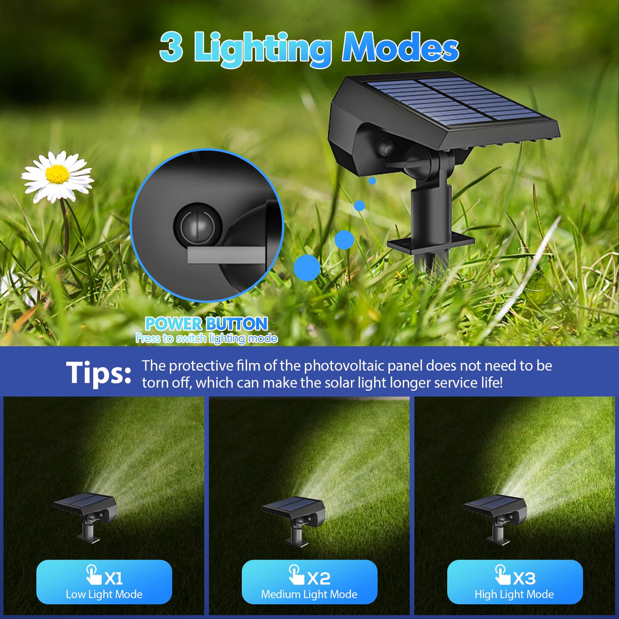 Solar Lights Outdoor Waterproof IP68, 56 LED 3 Lighting Modes Solar