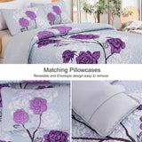 Anibedding Purple Quilt Set Queen Size,Elegant Purple Floral Printed Bedspread Coverlet 3 Pieces Soft Microfiber Bedding Set with 2 Pillowcases for All Season(96"×90")