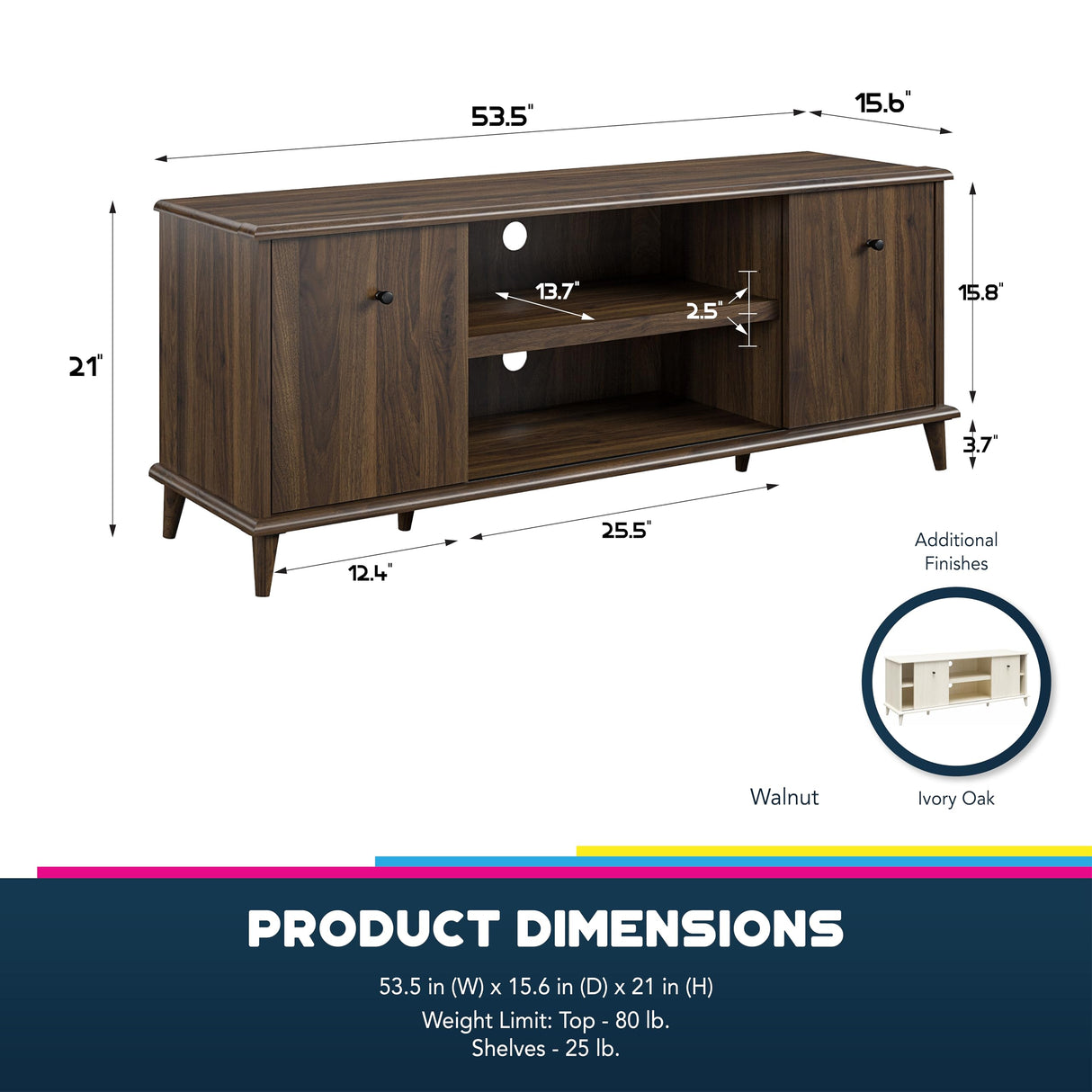 Farnsworth Stand for TVs up to 55", Walnut