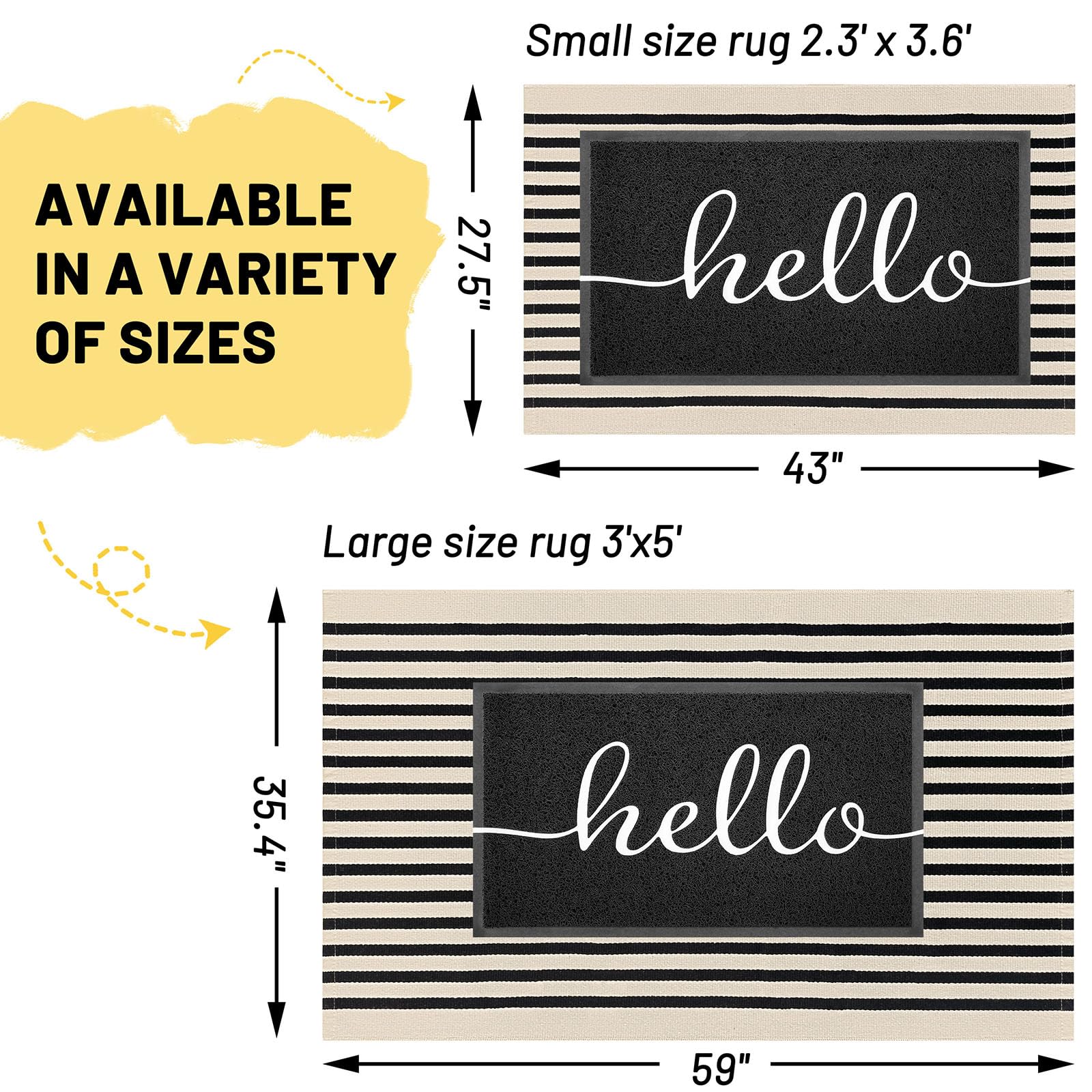 KILOCOCO Beige Striped Rug - 3'X5' Front Door Mat Outdoor, Welcome Mats Rug Outdoor, Cotton Washable Front Porch Rug Layered Doormats for Front Porch/Farmhouse/Entryway