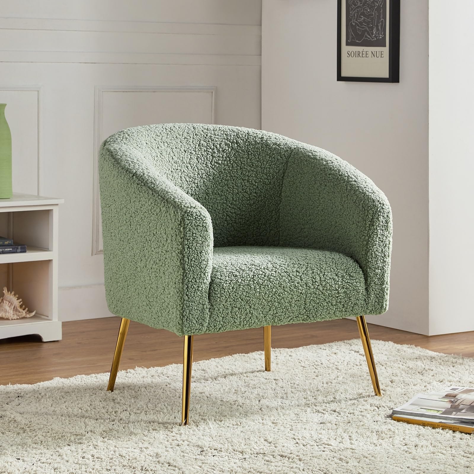 Rovigo Modern Upholstered Living Room Accent Barrel Chair with Metal Legs by SAGE