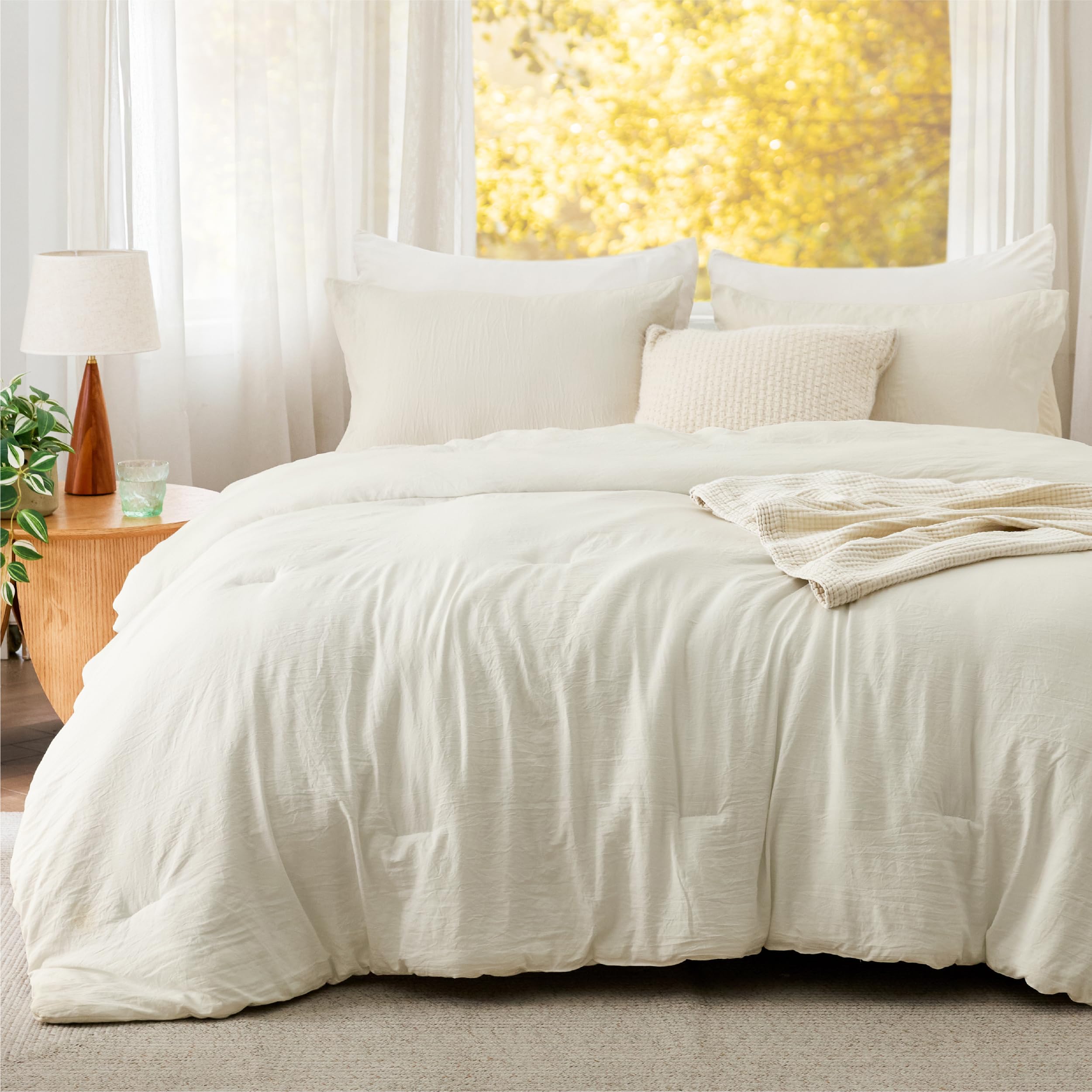 Queen Size Comforter Set - Ivory Soft Prewashed 3-Piece Bedding