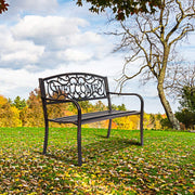 Outdoor Steel Garden Bench Park Bench, 50 Inch Patio Welcome Bench with Slated Seat