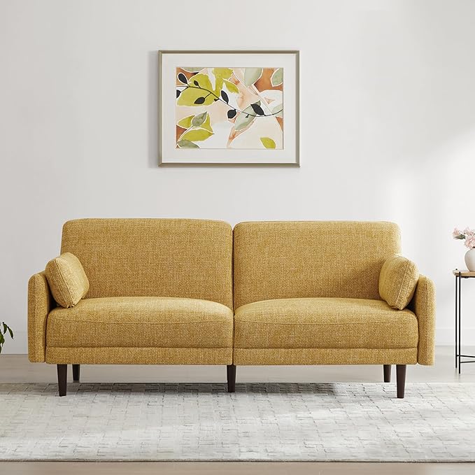 Mid-Century Modern Sofa, Fabric Couch for Living Room with Solid Wood Leg